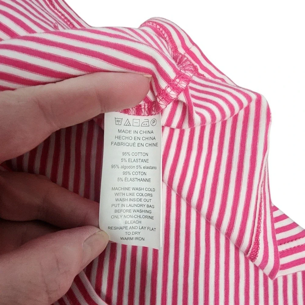 Michael‎ Kors Pink White Striped Cold Shoulder Ruffle Top Large MK Logo Charm